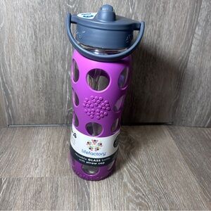 🟣Lifefactory Purple Glass Water Bottle 16oz w/Straw Cap BPA-Free Dishwasher Safe